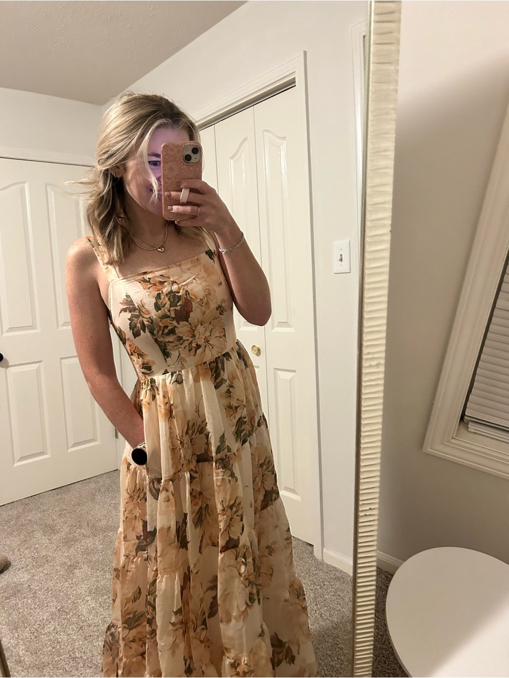 MELLODAY Cream Floral Tiered Maxi Dress